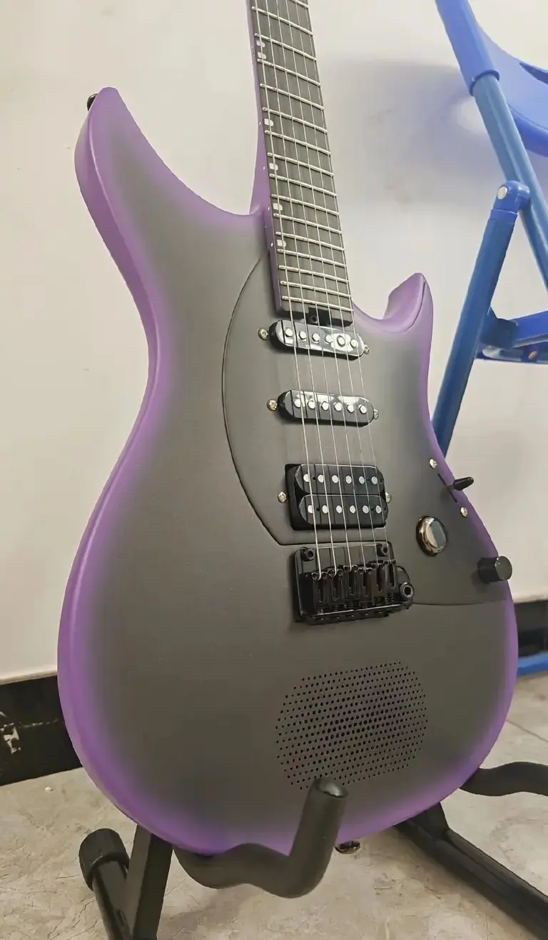Electric guitar with a matte purple finish